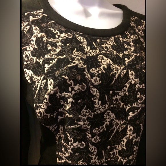 CLUB MONACO Ashton Ponte Knit Dress Leaf Floral Black Exposed Zipper Long Sleeve - Picture 6 of 13
